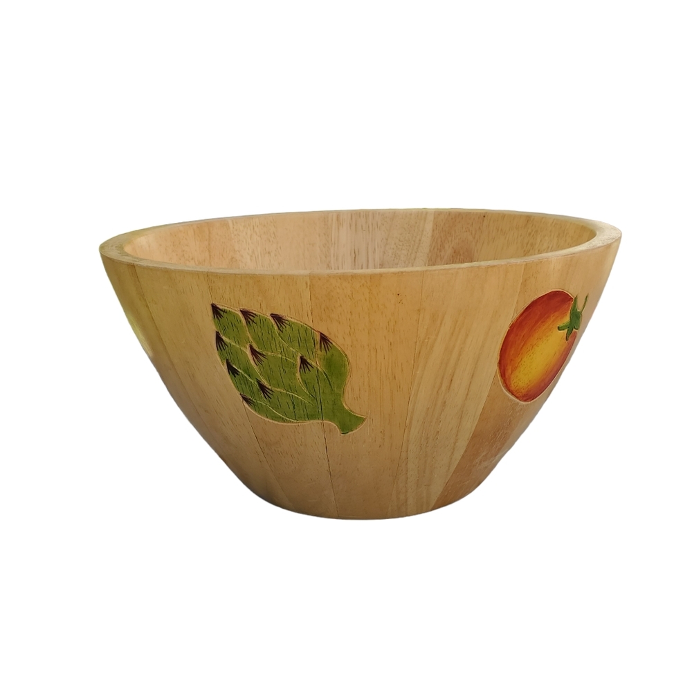 Clay Art Hand Painted Vintage Fruit Salad Vegetable Wooden Bowl